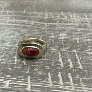 Kendra Scott Pendant Band Ring Size 6 Maroon Jade Multi Gold Plated Brass